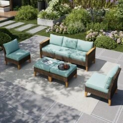 Captiva Designs 7pc Wicker Outdoor Patio Rattan Sectional Conversation Set With Armless Chairs -Furniture GUEST 671151ae 9e27 4e52 834b 53e52ed1ad8b