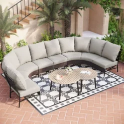 Captiva Designs 8-Seat Half-Moon Curved Outdoor Patio Conversation Set With Coffee Tables -Furniture GUEST 6736a0d4 5147 48e9 928d 240956772206