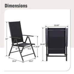 Captiva Designs 6pc Patio Slat-top Square Table & Textilene Reclining Foldable Chairs & Market Umbrella -Furniture GUEST 67dfc725 7441 424a b05d 99ee734ef598
