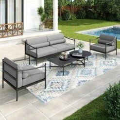 Captiva Designs Outdoor Patio Oversized Premium Conversation Sofa Set With Extra Thick Cushion And Coffee Table -Furniture GUEST 6865697e 67fe 47d1 999d a518eb1d0d09