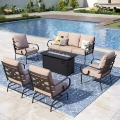 Captiva Designs 6pc Extra Large Metal Outdoor Patio Fire Pit Set With Rocking Pattern-back Chairs -Furniture GUEST 6a54458a 95e3 4892 b7ed d93d6487c01a