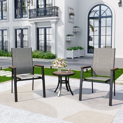 Captiva Designs 3pc Outdoor Patio Dining Steel Table & Gray Wood-look Arm Textilene Sling Chairs 20 Captiva Designs 3pc Outdoor Patio Dining Steel Table & Gray Wood-look Arm Textilene Sling Chairs - Image 18