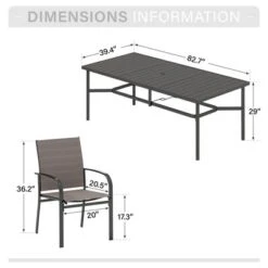 Captiva Designs 9pc Outdoor Patio Slat-top Rectangle Metal Dining Table & Breathable Textilene Chairs -Furniture GUEST 6a864409 50d1 474a ad88 f1b670c9a797