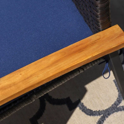 7pc Outdoor Dining Set With Rattan Stackable Chairs & Rectangle Acacia Wood Table - Captiva Designs 6 7pc Outdoor Dining Set With Rattan Stackable Chairs & Rectangle Acacia Wood Table - Captiva Designs - Image 4