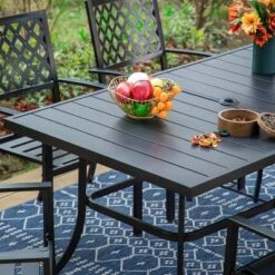 7pc Patio Dining Set With Rectangle Table With 2.6" Umbrella Hole & Steel Arm Chairs - Black - Captiva Designs -Furniture GUEST 6b0b4589 bc99 4a95 9466 9853114930db