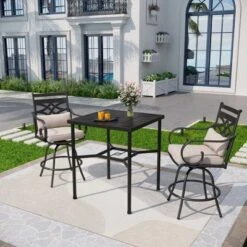 Captiva Designs 3pc Outdoor Patio Geometry Square Steel Bar Table & High Bar Swivel Stools -Furniture GUEST 6b238b43 0d98 4cc2 b90a 1b8000c54a90
