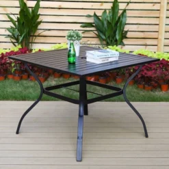 5pc Outdoor Dining Set With Swivel Sling Chairs & Metal Slat Square Table With 1.57" Umbrella Hole - Captiva Designs -Furniture GUEST 6b59c9f4 aea0 4f4b 8061 30c83e7f05c8