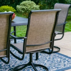 7pc Outdoor Dining Set With Swivel Sling Chairs & Large Metal Rectangle Table With Umbrella Hole - Gray - Captiva Designs -Furniture GUEST 6b73e3c4 be77 48f3 8e6f cb2618b996f2