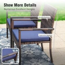 Captiva Designs 9pc Spacious Slat-top Rectangle Metal Table With Umbrella Hole & Armrest Rattan Chairs -Furniture GUEST 6c76b689 1f73 4c18 9f41 837cf3659581