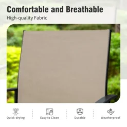 Captiva Designs 7pc Patio Dining Set Wood-look Rectangle Table With Umbrella Hole & Sling Fixed Chairs -Furniture GUEST 6dcec45b c685 4b50 a229 604ed02fa917