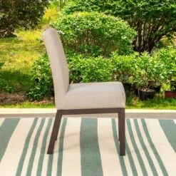 Captiva Designs 7pc Patio Dining Set Wood-look Rectangle Table & Cushioned Metal Chairs -Furniture GUEST 6f54a336 14c8 4823 9b70 46f80843dbd5