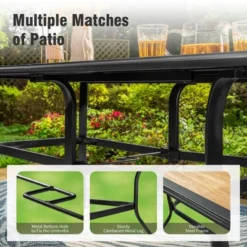 Captiva Designs 1Pc Outdoor Wood-look Rectangle Steel Frame Dining Table With Umbrella Hole -Furniture GUEST 7068dd00 74f9 4074 a76f 4346ab177040 2