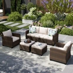 Captiva Designs 5pc Outdoor Patio Wicker Rattan Conversation Set With Cushioned Chairs For Garden Poolside Backyard -Furniture GUEST 7299fa9e 18b7 47d3 8fe6 dd27692960e9