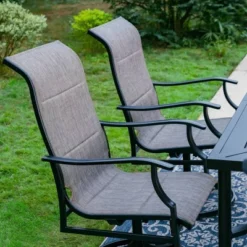 7pc Outdoor Dining Set With With Padded Sling Chairs & Metal Rectangle Table With Umbrella Hole - Captiva Designs -Furniture GUEST 74d38abe f372 4b35 828c 7eef208e4ec8