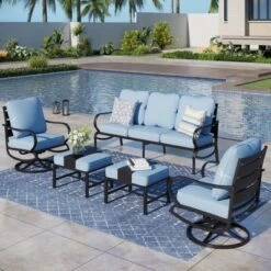 Captiva Designs 5pc Metal Patio Furniture Conversation Set With Swivel Chairs And Ottomans For Garden Porch Backyard 28 Captiva Designs 5pc Metal Patio Furniture Conversation Set With Swivel Chairs And Ottomans For Garden Porch Backyard -Furniture GUEST 758076af 4f28 4445 996c b4d676762b8f