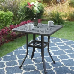 Outdoor Cast Aluminum Table With 1.97" Umbrella Hole - Brown - Captiva Designs