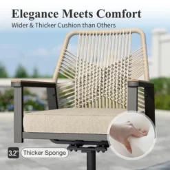 Captiva Designs 5pc Patio Dining Steel Set With Slat-top Round Table & Beige Rattan Chairs With Thick Cushions -Furniture GUEST 75c774fe 53dc 40bc b656 10d7a59e6158