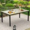 Captiva Designs 7pc Patio Wood-look Rectangle Dining Table & Rattan Chairs With Removable Cushions -Furniture GUEST 75d6a8f5 d1a2 4033 940b 0091691ea331