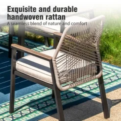 Captiva Designs 7pc Patio Dining Slat-top Steel Table & Beige Rattan Chairs With Cushions -Furniture GUEST 761d53c5 1dfc 4271 9ea4 fc96bce98dcb 2