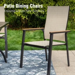 Captiva Designs 9pc Patio Dining Set With Slat-top Steel Rectangle Table & Textilene Aluminum Chairs -Furniture GUEST 76287cb2 baa7 470b a971 b33309f7e17b