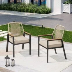 Captiva Designs 7pc Patio Dining Rectangle Steel Table And Mixed Wicker Chairs With Thick Cushions -Furniture GUEST 762cca9e 1172 4ef9 a416 5db5a225b668