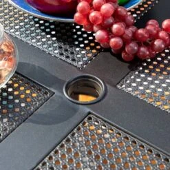 Captiva Designs 5pc Steel Outdoor Patio Dining Set With Patterned Arm Chairs & Square Table With Umbrella Hole Black -Furniture GUEST 76730566 2d9a 49fd b5b4 5b207903bb69