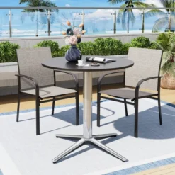Captiva Designs 1pc Outdoor Patio Steel Dining Table With Sturdy Pedestal Base And X-Shaped Legs
