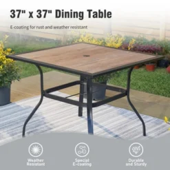 Captiva Designs 6pc Outdoor Patio Steel Frame Dining Table & Armrest Chairs & Market Umbrella