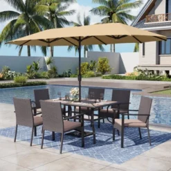 Captiva Designs 8pc Patio Dining Set With Rectangular Table & Armrest Rattan Chairs & Market Umbrella 31 Captiva Designs 8pc Patio Dining Set With Rectangular Table & Armrest Rattan Chairs & Market Umbrella -Furniture GUEST 79a280e7 32d3 44cc bae4 bc4ea337167a