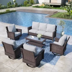 Captiva Designs 6pc Oversized Patio Outdoor Wicker Furniture Conversation Sofa Set With Coffee Table For Garden Yard Porch -Furniture GUEST 7a8c1342 e6ba 4b36 90e0 83cc681bf2de