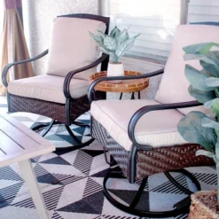 2pk Outdoor Swivel Chairs With Metal Frame, Wicker & Seat & Back Cushions - Captiva Designs -Furniture GUEST 7b12cd1c ae94 48ca b085 5cdceb3a9ad1