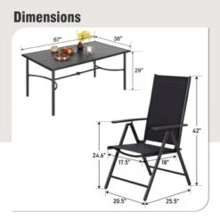 Captiva Designs 7pc Patio Dining Rectangular Steel Table & Pre-assembled Textilene Reclining Foldable Chairs -Furniture GUEST 7b36d09f 565a 479c bbcc a08fcd10a393