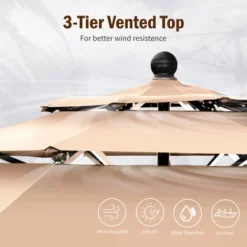 Captiva Designs 6pc Patio Wood-look Square Dining Table & C-spring Sling Chairs & Beige Umbrella -Furniture GUEST 7b75087e a4bb 4985 ac7f 6b15083f453e 1