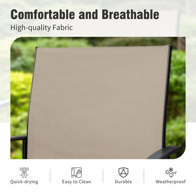 Captiva Designs 6pc Patio Dining Set Steel Table & Sling Fixed Chairs & Market Umbrella 5 Captiva Designs 6pc Patio Dining Set Steel Table & Sling Fixed Chairs & Market Umbrella - Image 3