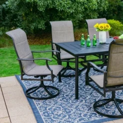 7pc Outdoor Dining Set With With Padded Sling Chairs & Metal Rectangle Table With Umbrella Hole - Captiva Designs -Furniture GUEST 7b85bc45 743f 4bbf be3c 07cba7da362f