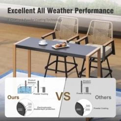 Captiva Designs 1pc Patio Outdoor Dining Rectangle Steel Bar Table With Steel Frame -Furniture GUEST 7b95e178 0568 46b6 bb37 d4550905870b 1