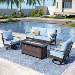 Captiva Designs 4pc Extra Large Metal And Rattan Outdoor Patio Fire Pit Set With Swivel Armchairs -Furniture GUEST 7bf24bda 5e4a 4209 8eaf e07ac2ff763f