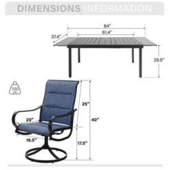 Captiva Designs 9pc Patio Dining Set With Slat-top Adjustable Steel Rectangle Table & Padded Textilene Swivel Chairs -Furniture GUEST 7c579d22 6e3d 4aeb a2cb cfc5abcd2ac1