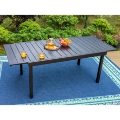 7pc Metal Patio Dining Set With Rectangular Expandable Table & 6 Chairs - Captiva Designs: Outdoor Seating For Six