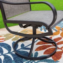 Captiva Designs 9pc Outdoor Slat-top Square Metal Dining Table And Grayish Brown Sling Swivel Chairs -Furniture GUEST 7ca2d455 8ef3 4bf3 bc27 a391412922f5