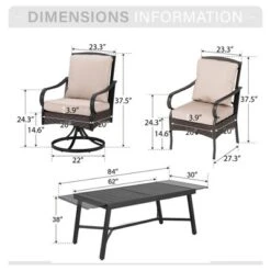 Captiva Designs 7pc Patio Dining Set With Slat-top Rectangle Table & Rattan Metal Fixed Chairs & Swivel Arm Chairs -Furniture GUEST 7e9b3de8 ec06 4e93 8742 8e99eff58bf5