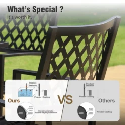 Captiva Designs 5pc Patio Wood-look Square Dining Table With Umbrella Hole & Metal Arm Chairs -Furniture GUEST 7ee6657a ea31 4b59 8541 68773f77b5e0