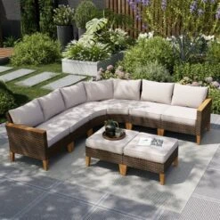 Captiva Designs 8pc Outdoor Wicker Rattan Patio Half-Moon Curved Sectional Sofa Set With Cushioned Ottoman -Furniture GUEST 7f012752 6c96 4024 b9e1 4d973d7a7544