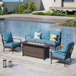 Captiva Designs 4pc Extra Large Metal And Rattan Outdoor Patio Fire Pit Set With Armchairs -Furniture GUEST 7f0464ef 8027 4e28 bc19 41ee64737c33