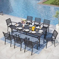 Captiva Designs 1pc Outdoor Patio Dining Spacious Rectangle Black Metal Table With Steel Frame -Furniture GUEST 7f2e6a51 b83b 4b36 8003 e352978bb3d8 1