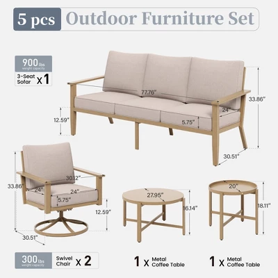 Captiva Designs 5PC Outdoor Patio Cross-Band Back Conversation Set With Thick Cushions For Deck, Garden, Or Poolside 4 Captiva Designs 5PC Outdoor Patio Cross-Band Back Conversation Set With Thick Cushions For Deck, Garden, Or Poolside - Image 2