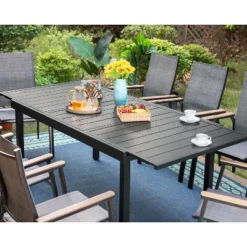 9pc Patio Set With Steel Expandable Table & Stackable Sling Chairs - Captiva Designs -Furniture GUEST 7f711e24 ccd2 441f 9769 fcad92fa9768