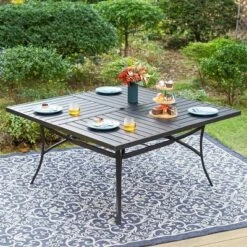 Captiva Designs 9pc Outdoor Slat-top Square Metal Dining Table And Grayish Brown Sling Swivel Chairs -Furniture GUEST 7fde9e33 e1f3 4c15 be01 d3a017c18f81