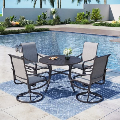 Captiva Designs 5pc Outdoor Patio Dining Set With Slat-top Table & Textilene Swivel Chairs 17 Captiva Designs 5pc Outdoor Patio Dining Set With Slat-top Table & Textilene Swivel Chairs - Image 15