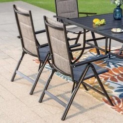 Captiva Designs 7pc Outdoor Patio Slat-top Rectangle Dining Steel Table & Foldable Arm Chairs -Furniture GUEST 815ff6d8 83bd 496c a8c5 31e3bed63635